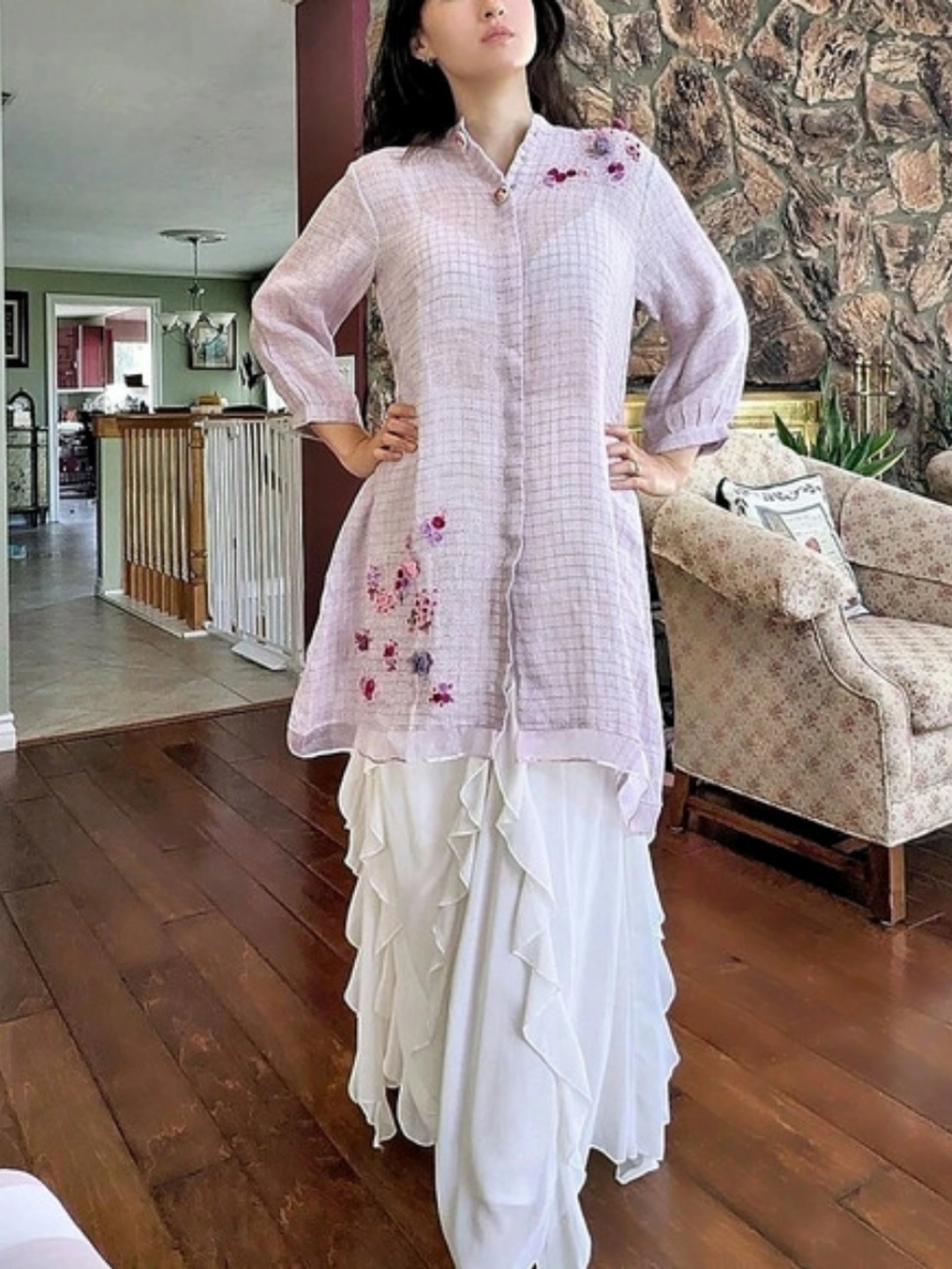 Roza Pretz Embroidered Tunic in Purple Size XS NWT (White Skirt Not Included)